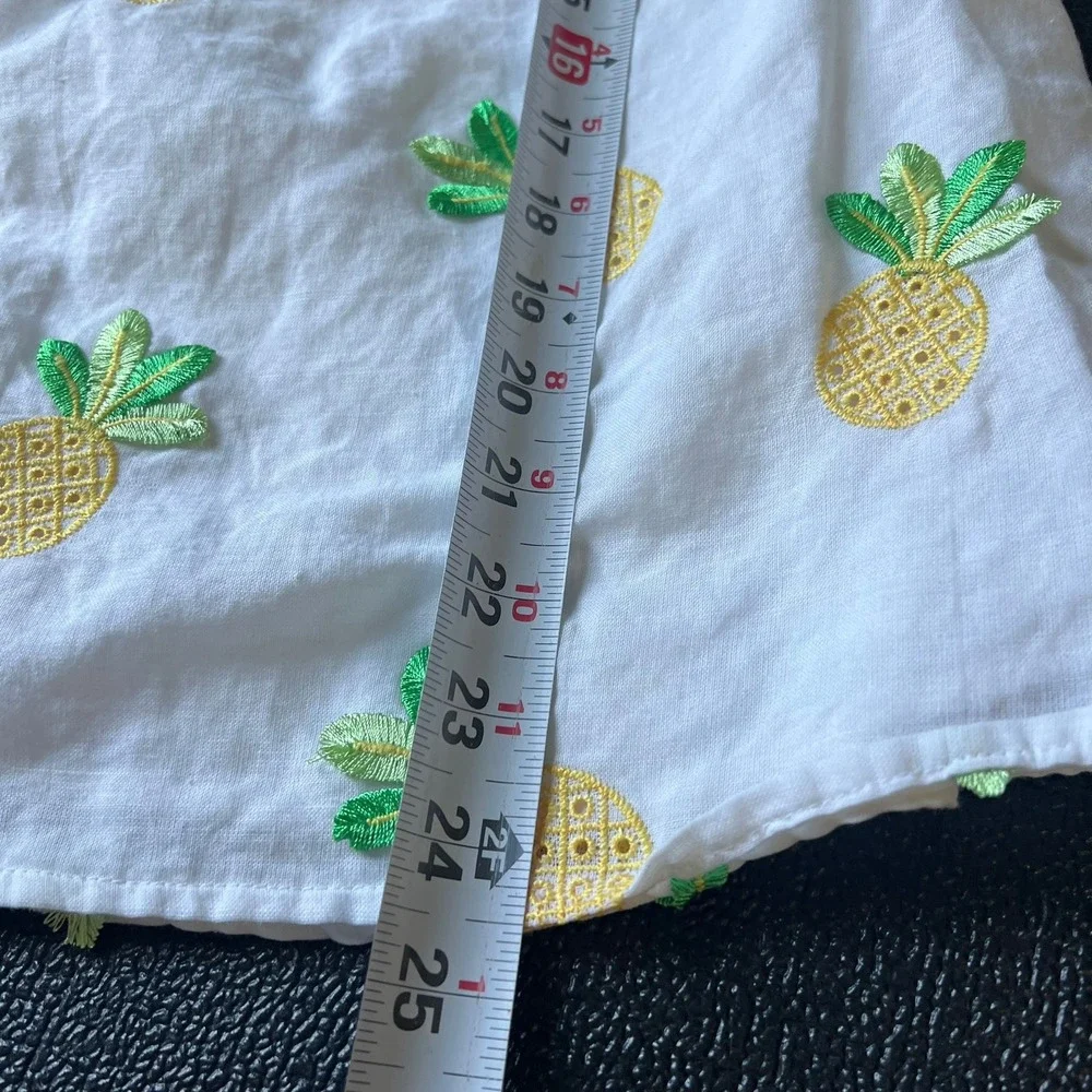 Janie and Jack Girls White Pineapple Embroidered Ramie Cotton Dress Size 6